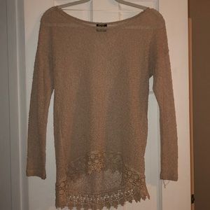 Bobeau Light Knit Sweater with Lace Detailing